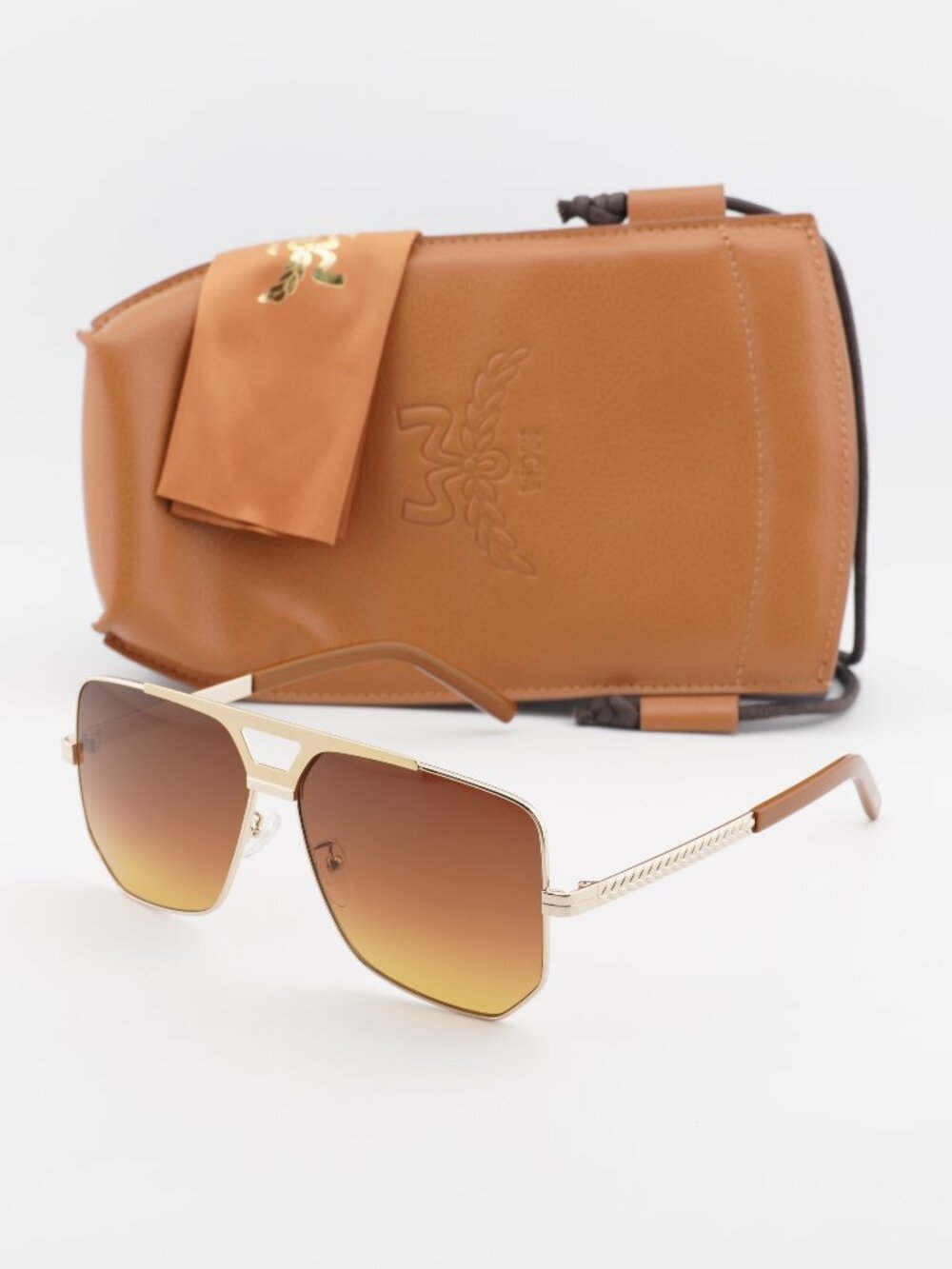 MCM MW0023-H 32F Aviator Sunglasses – Gold / Brown
